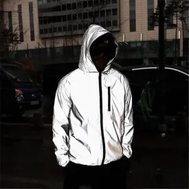 Mens Reflective Jacket - Reflective Waterproof Windbreaker for Dance, Hip Hop, and Outdoor Activities