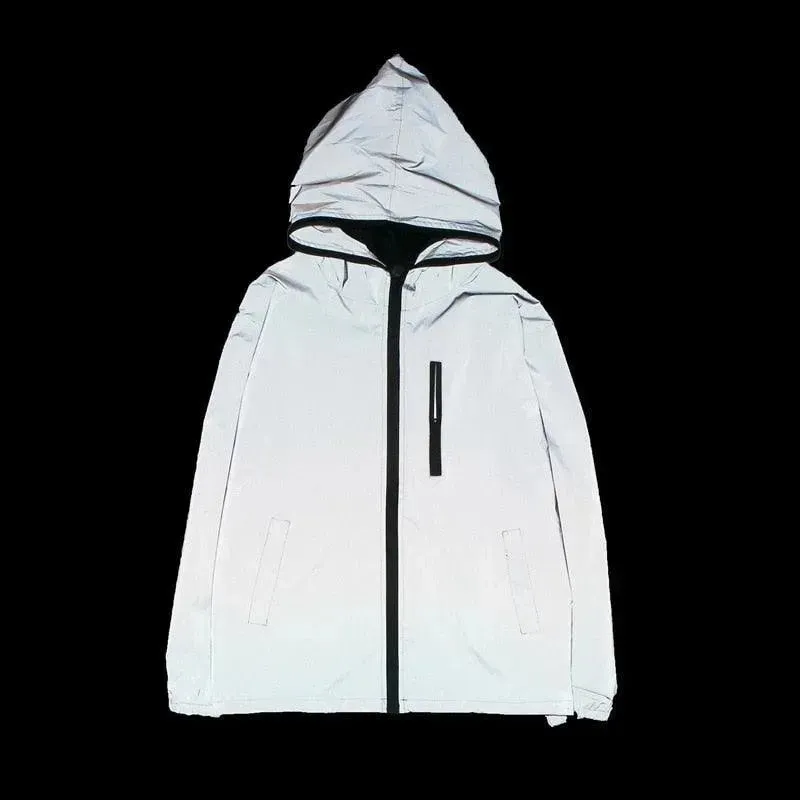 Mens Reflective Jacket - Reflective Waterproof Windbreaker for Dance, Hip Hop, and Outdoor Activities