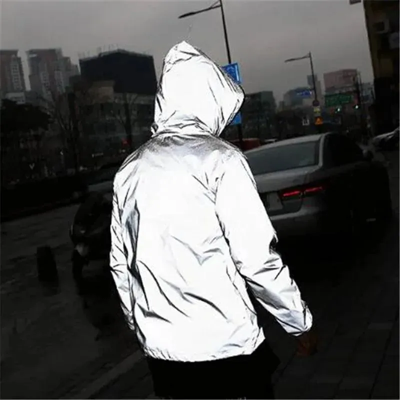 Mens Reflective Jacket - Reflective Waterproof Windbreaker for Dance, Hip Hop, and Outdoor Activities
