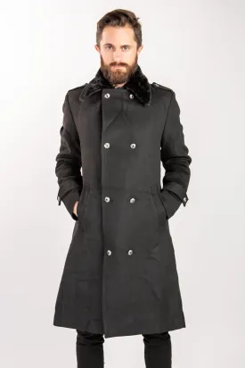 Military Fur Collar Coat - Black