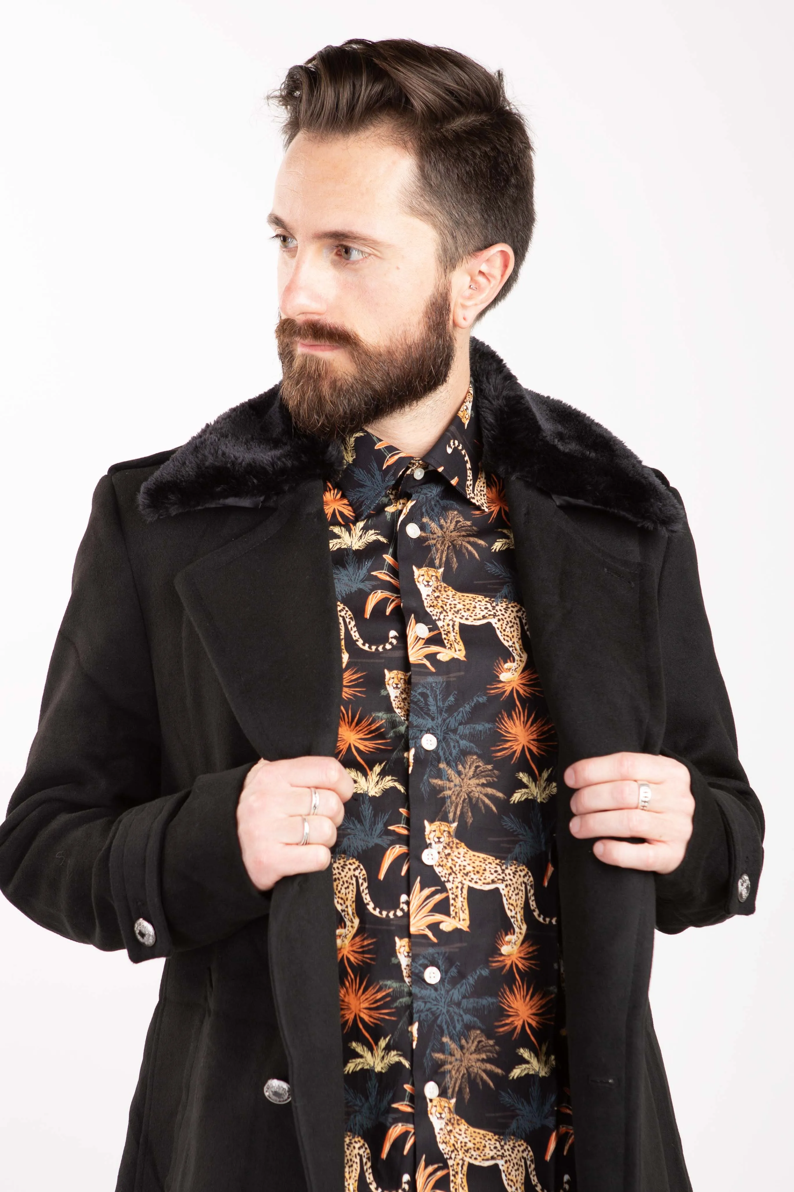 Military Fur Collar Coat - Black