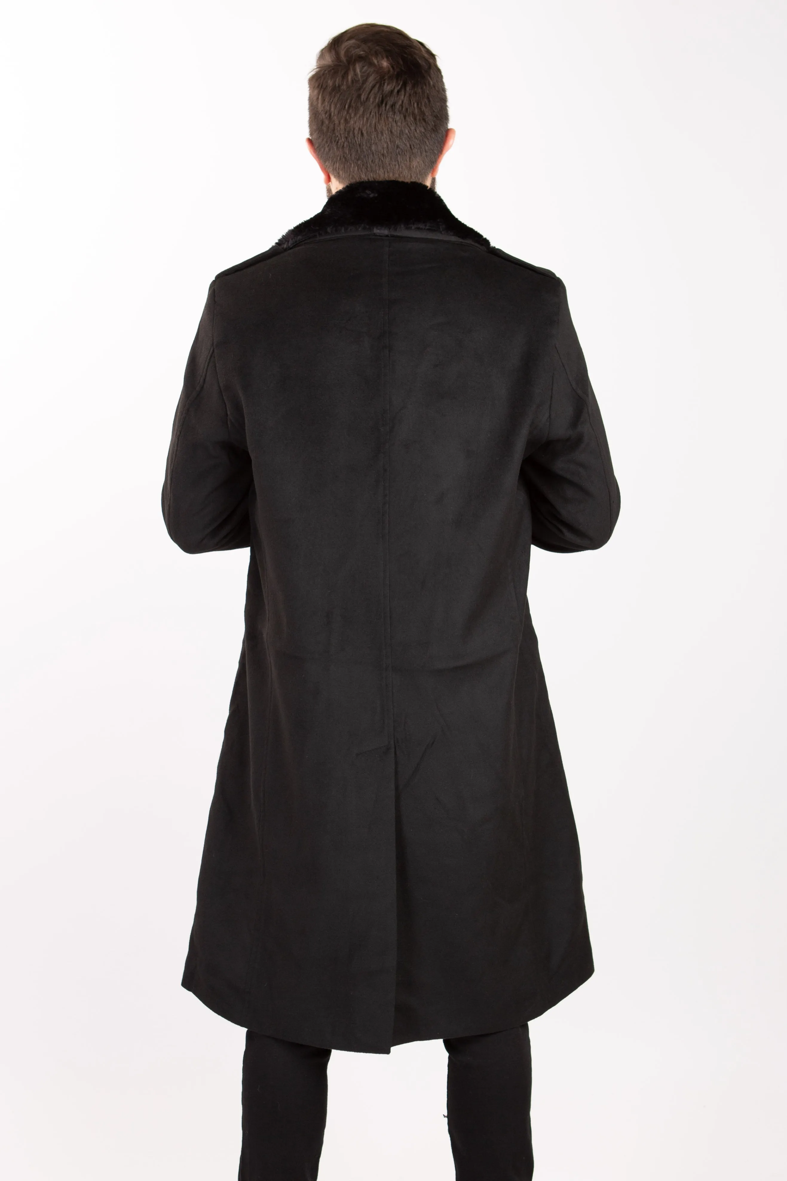 Military Fur Collar Coat - Black