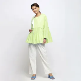 Mint Green Hand Tie-Dye Cotton Anti-Fit Asymmetrical Outerwear