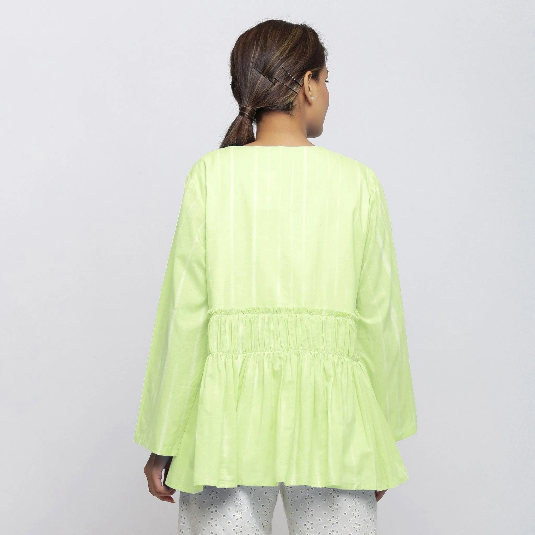 Mint Green Hand Tie-Dye Cotton Anti-Fit Asymmetrical Outerwear