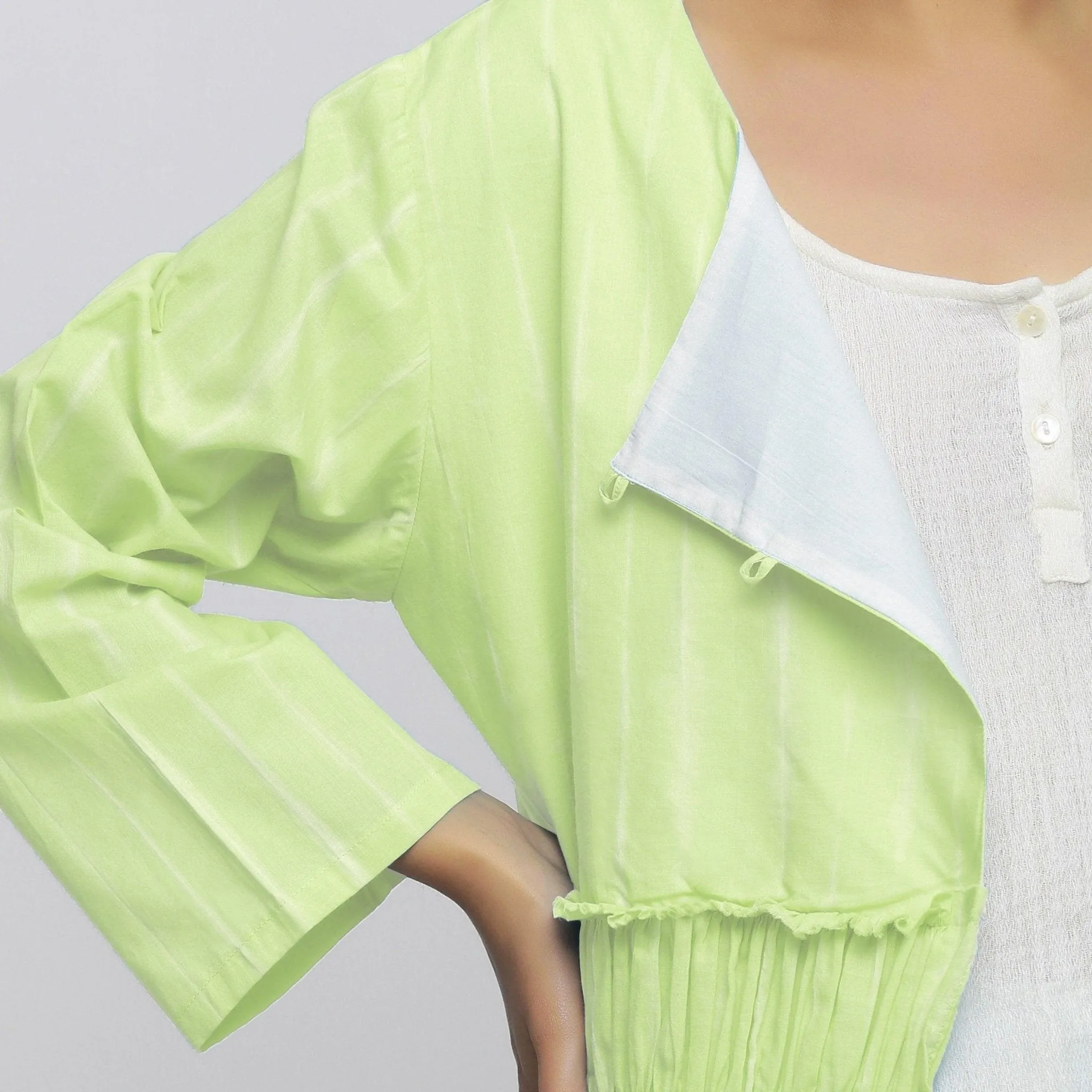 Mint Green Hand Tie-Dye Cotton Anti-Fit Asymmetrical Outerwear