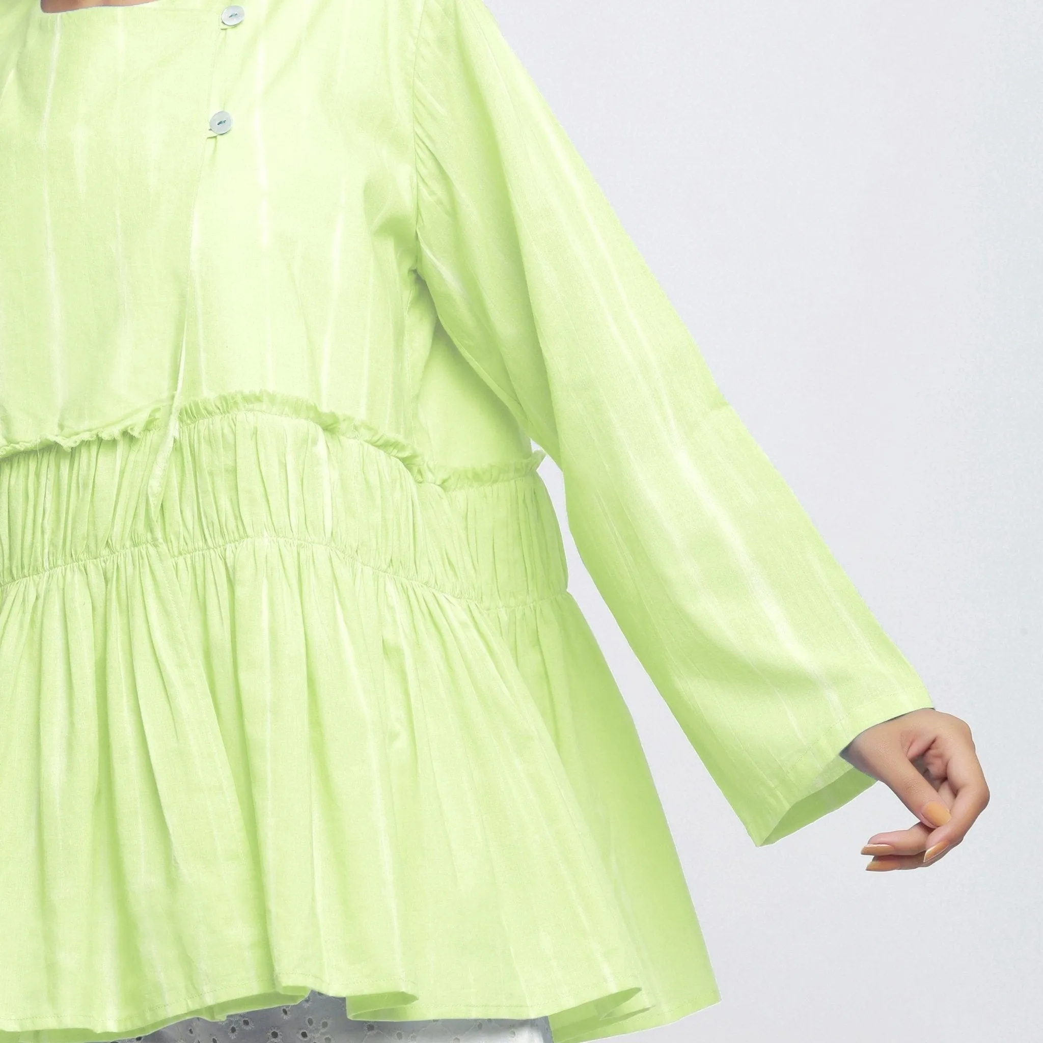 Mint Green Hand Tie-Dye Cotton Anti-Fit Asymmetrical Outerwear