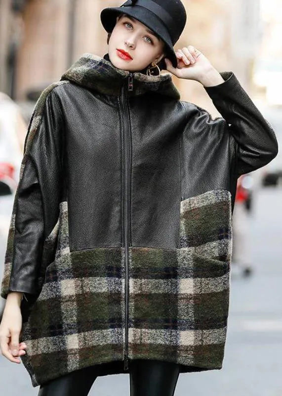 Modern Black Hooded Patchwork Sheepskin Wool Coats Winter
