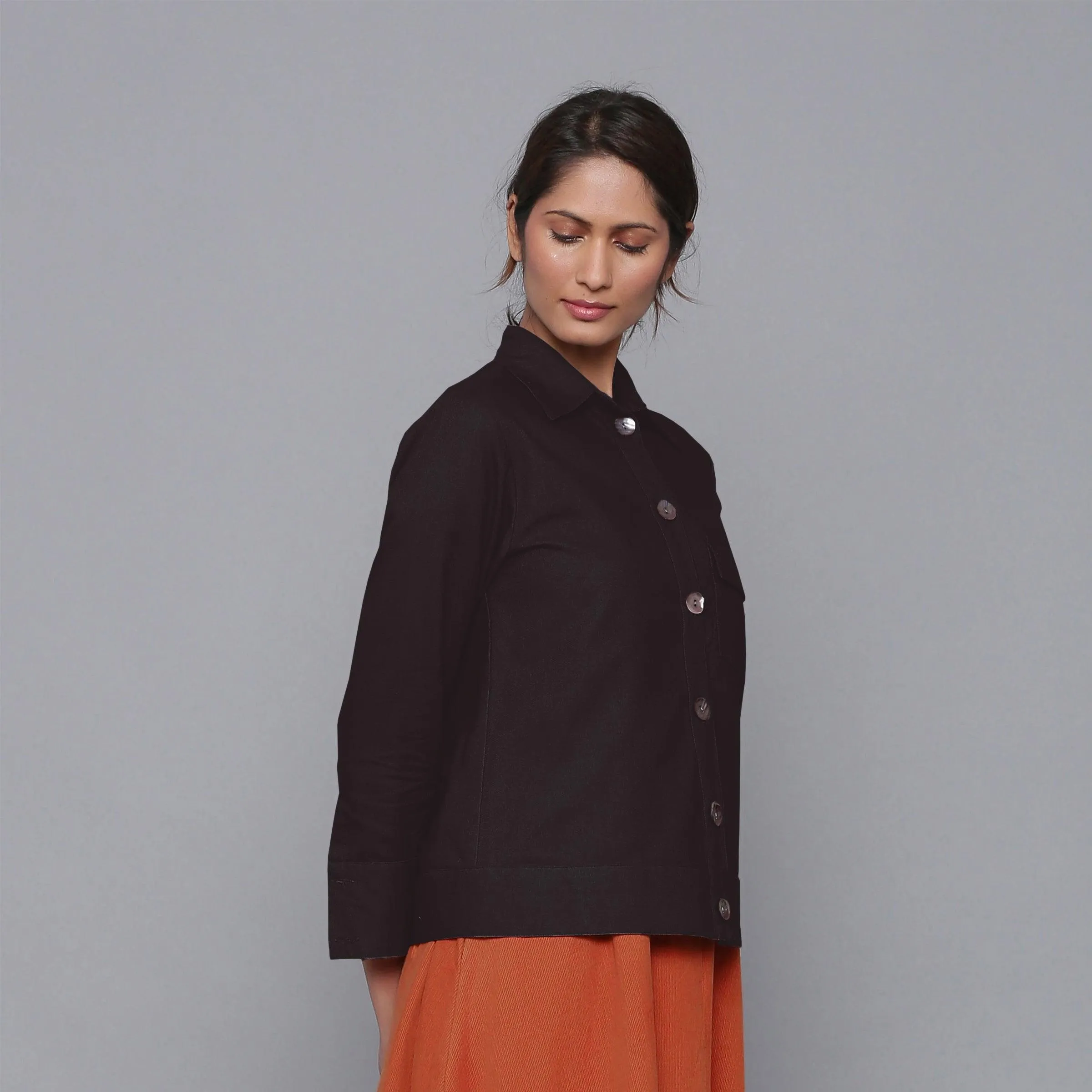 Moonlight Black Warm Cotton Flannel Shirt Jacket