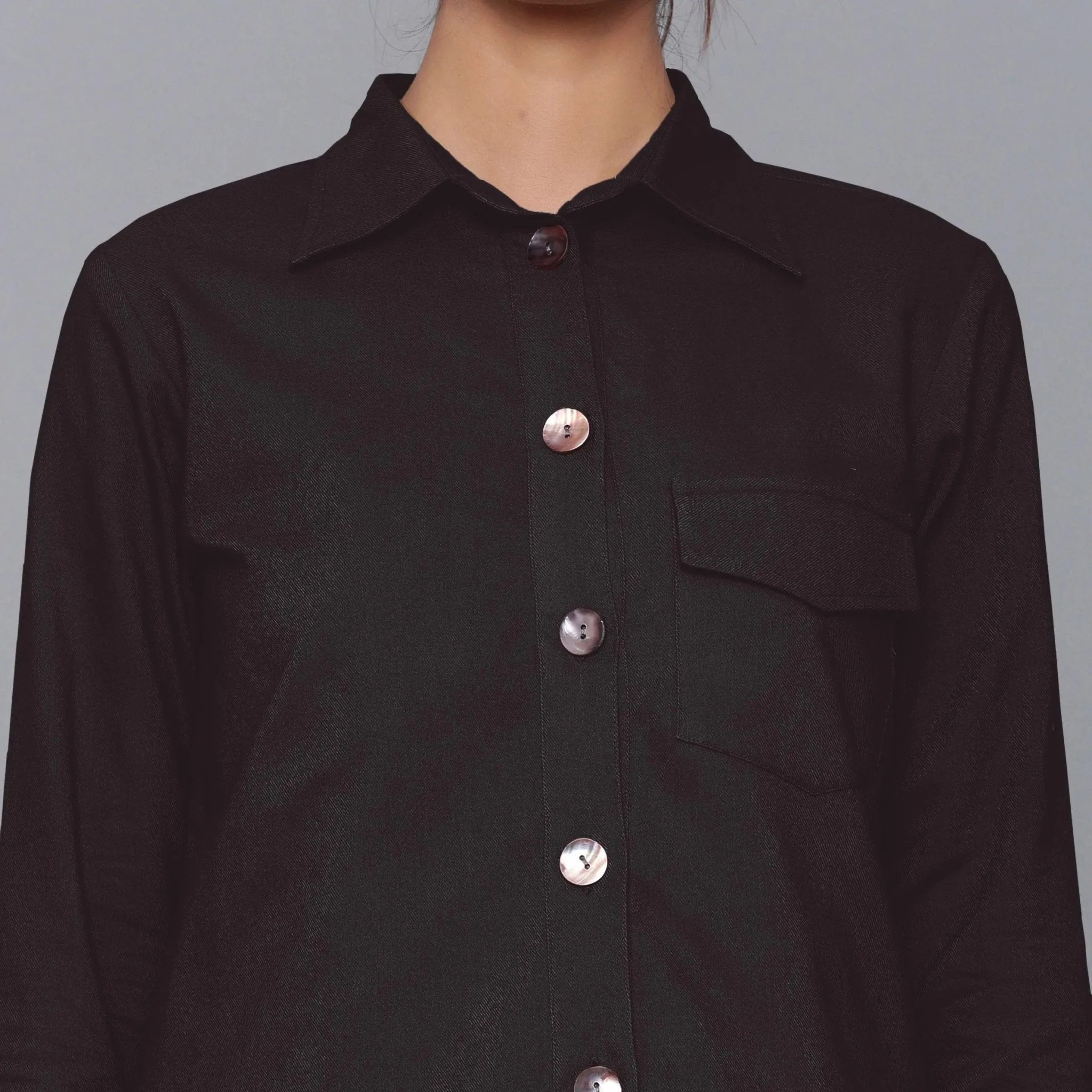 Moonlight Black Warm Cotton Flannel Shirt Jacket