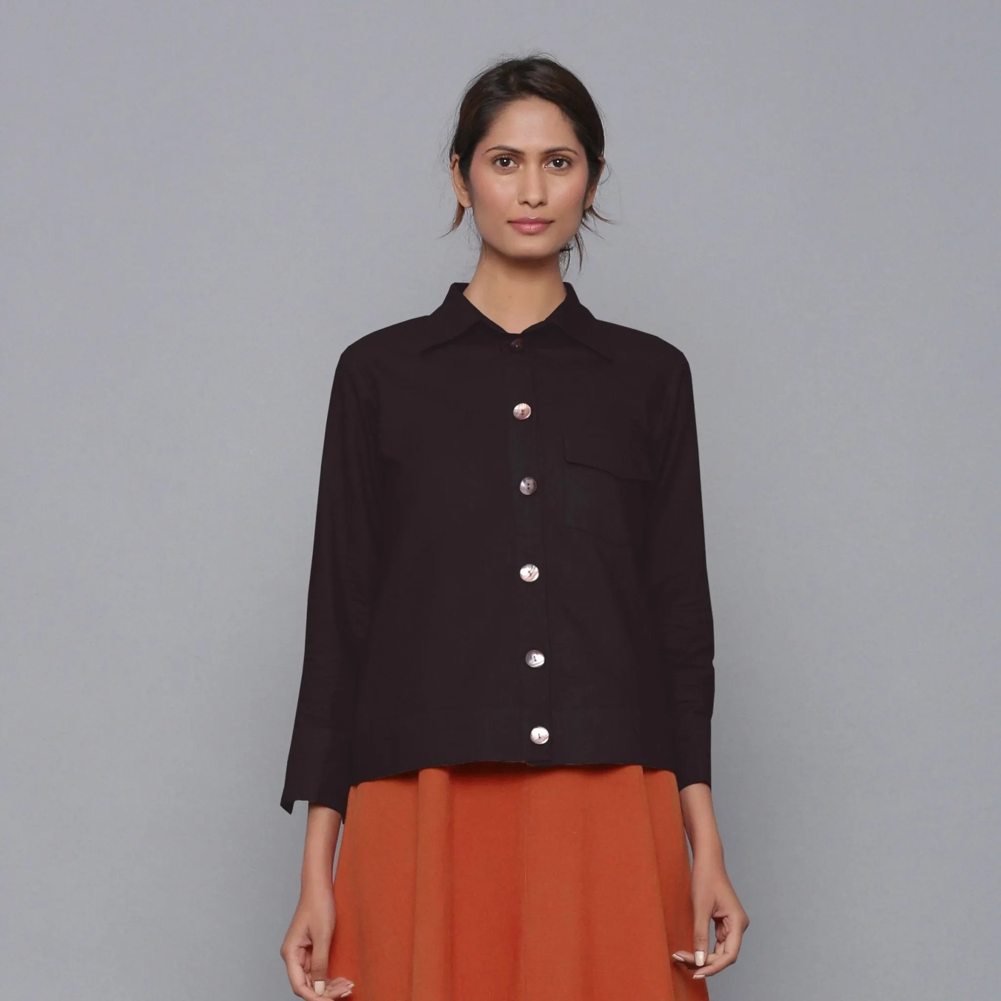 Moonlight Black Warm Cotton Flannel Shirt Jacket