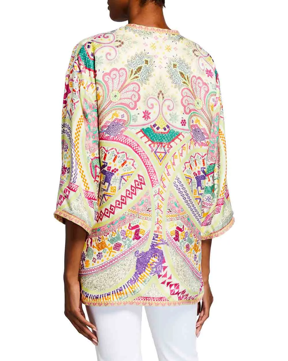 Multicolor Dragon Camicia Print Open Front Jacket