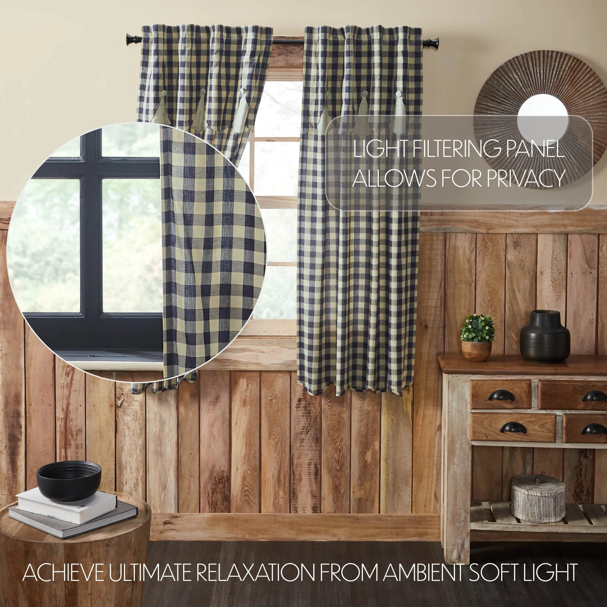 My Country Short Panel with Attached Scalloped Layered Valance Set of 2 63x36