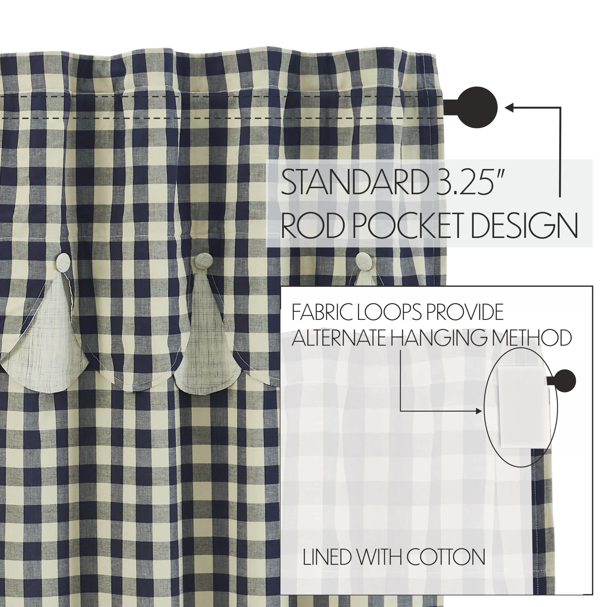 My Country Short Panel with Attached Scalloped Layered Valance Set of 2 63x36