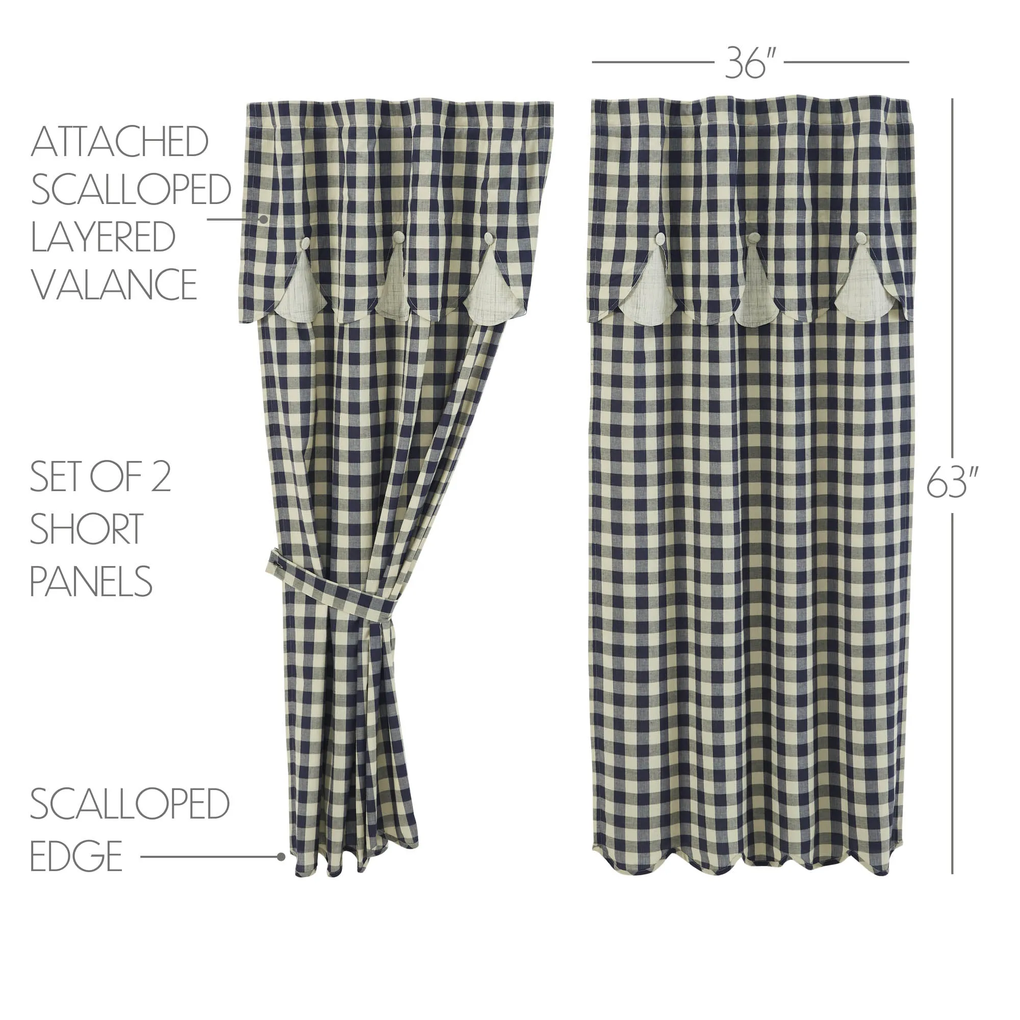 My Country Short Panel with Attached Scalloped Layered Valance Set of 2 63x36