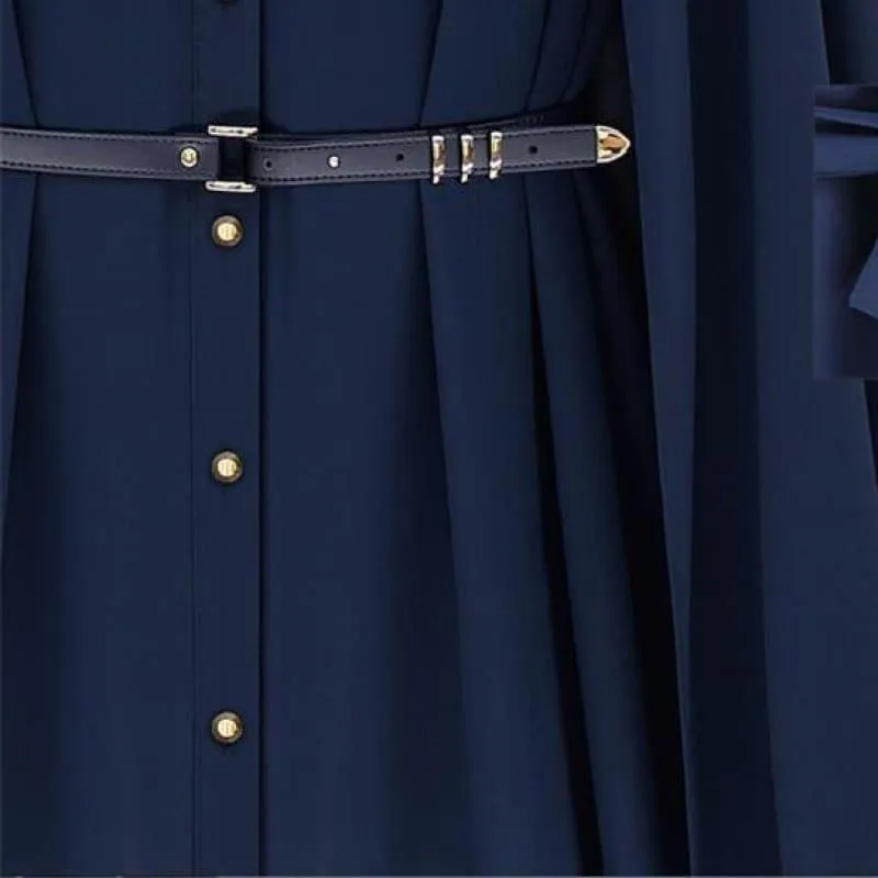 Navy Blue Beige Chiffon Cloak Blouse