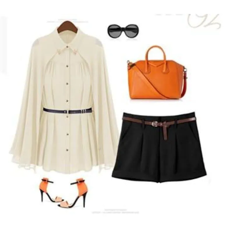 Navy Blue Beige Chiffon Cloak Blouse