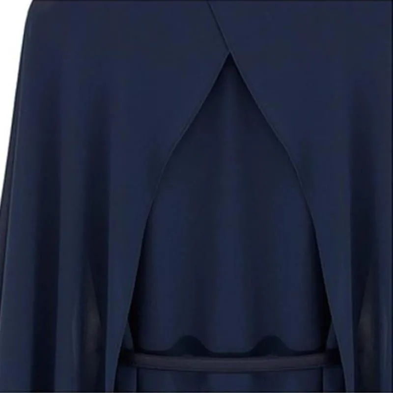 Navy Blue Beige Chiffon Cloak Blouse