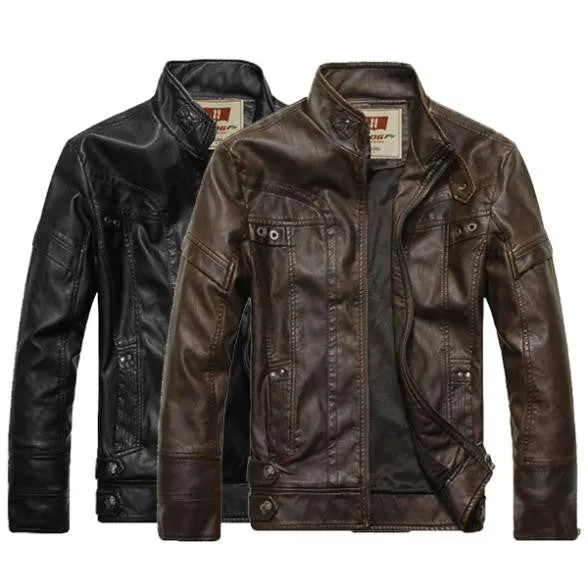 New Hot Sale New Warm Men's Leather Motorcycle Standing Collar Jackets Coat