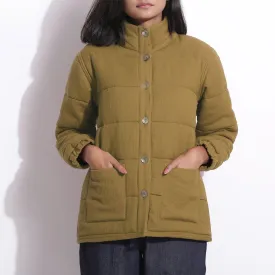 Olive Green Warm Cotton Waffle Quilted Puffer Jacket