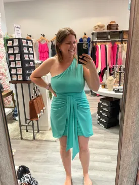 Paige Drape One Shoulder Cut Out Bodycon Dress Green