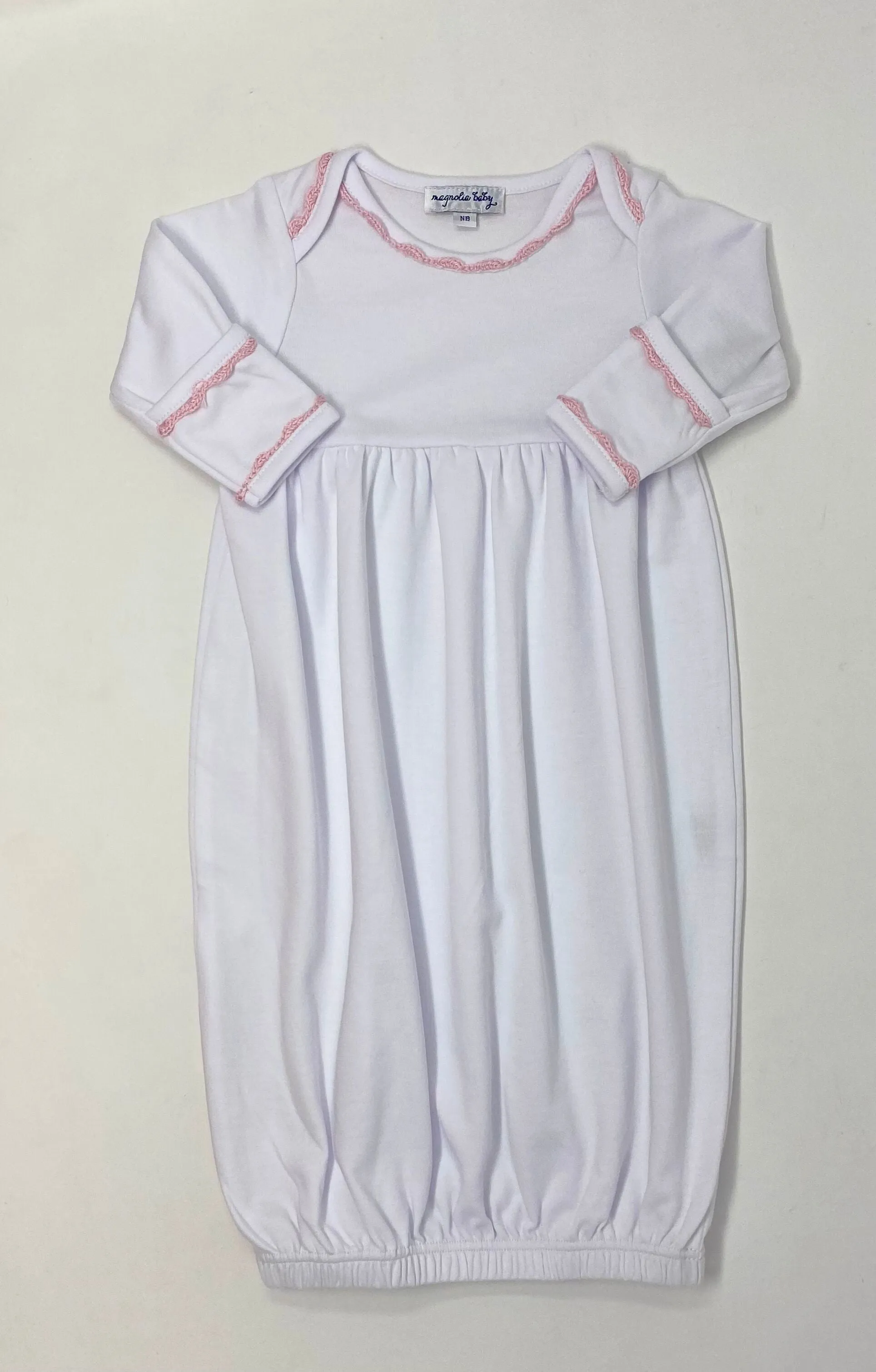 Pink Baby Joy Embroidered Gathered Gown