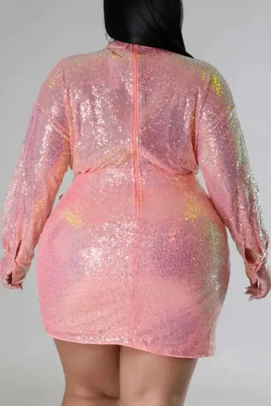 Plus Size Lovely Lady Collared Sequin Mini Dress