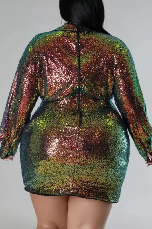 Plus Size Lovely Lady Collared Sequin Mini Dress