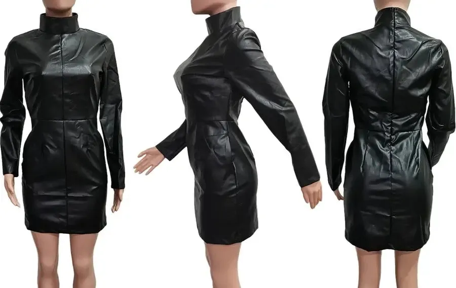 Pocketed Luxe PU Leather Mini Dress (S-2XL)