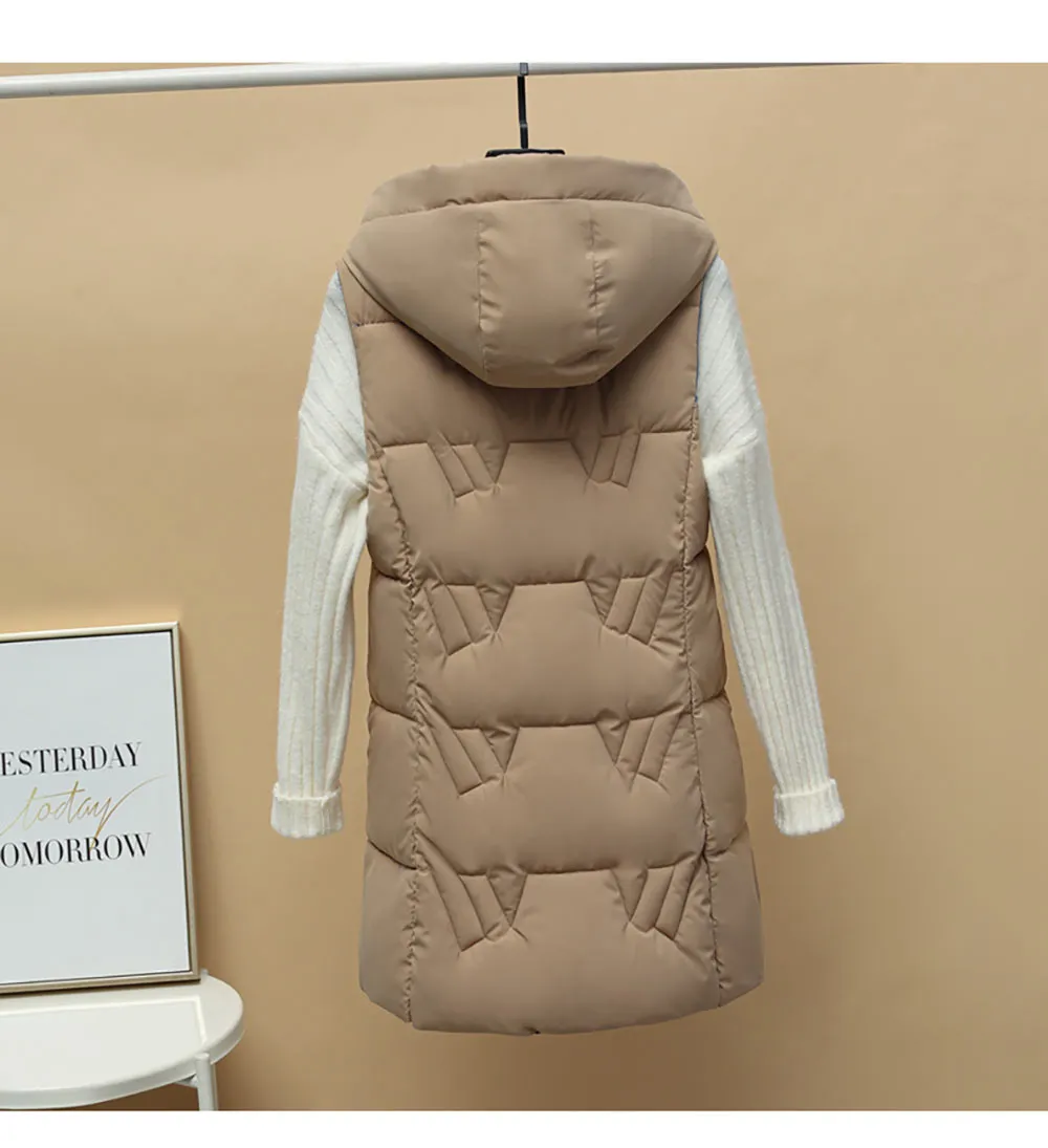 Purpdrank - Autumn Winter Two Sides Wear Long Vest Warm Hooded Waistcoat Women Coat Thicken Cotton Padded Female Sleeveless Jacket New