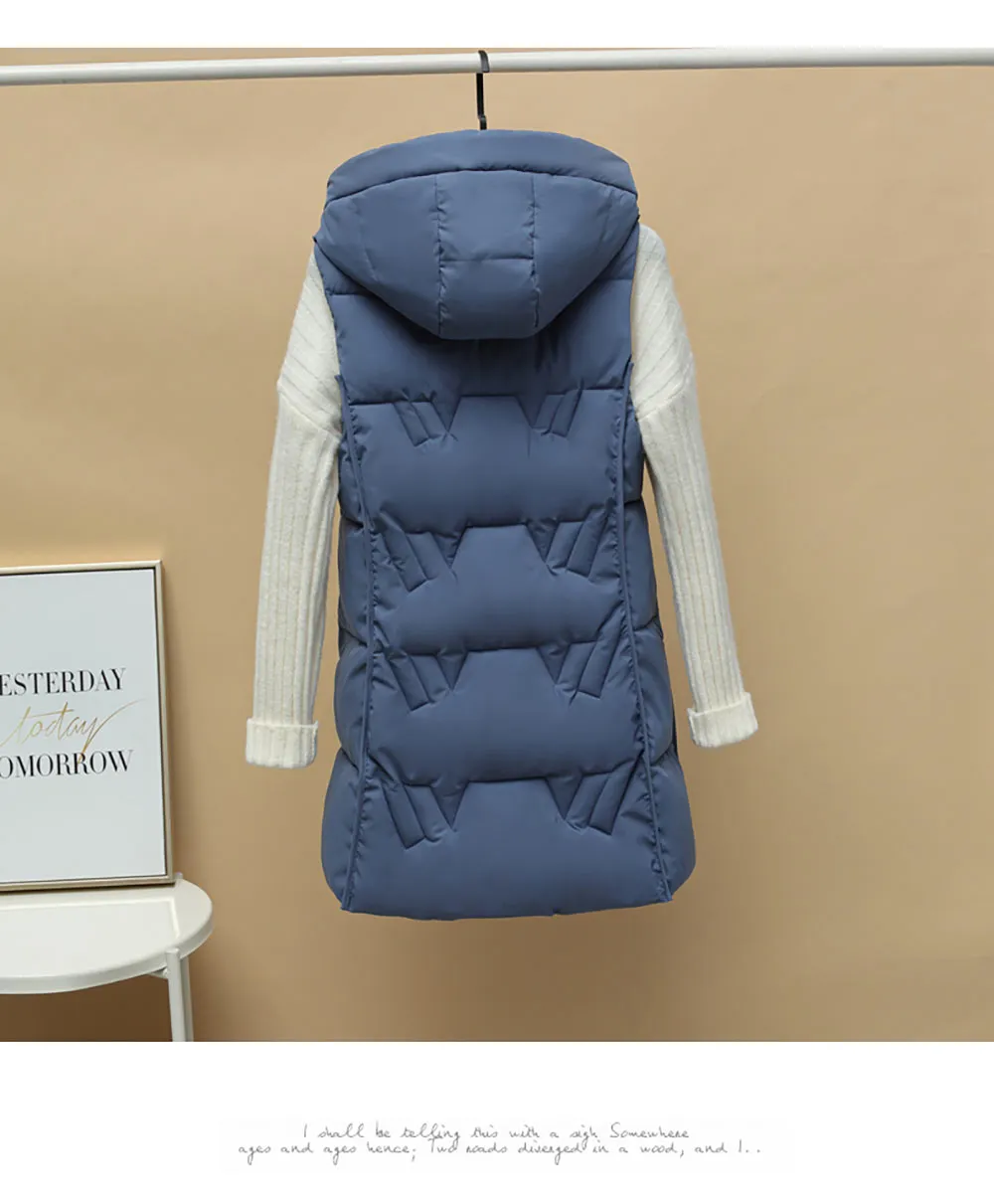 Purpdrank - Autumn Winter Two Sides Wear Long Vest Warm Hooded Waistcoat Women Coat Thicken Cotton Padded Female Sleeveless Jacket New