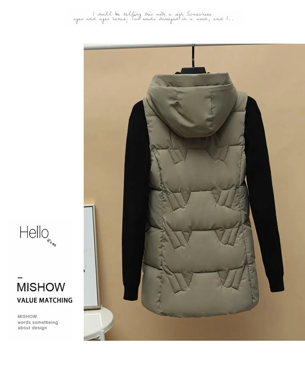 Purpdrank - Autumn Winter Two Sides Wear Long Vest Warm Hooded Waistcoat Women Coat Thicken Cotton Padded Female Sleeveless Jacket New