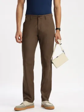 Regular Fit Coffee Mid Rise Cotton Lenin Trousers