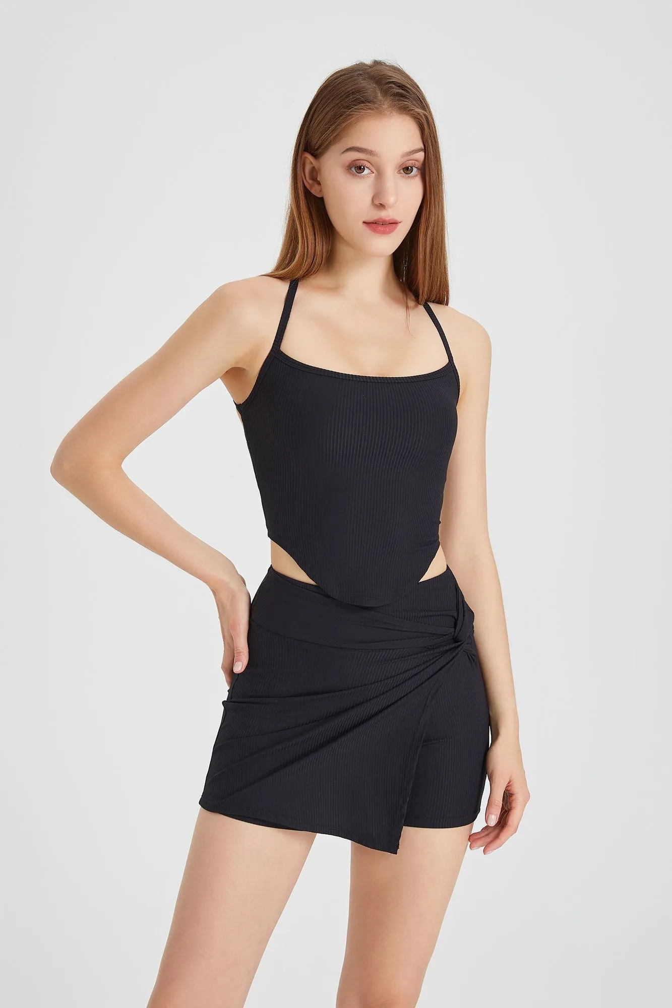 Ribbed Side Twist Ties Skorts