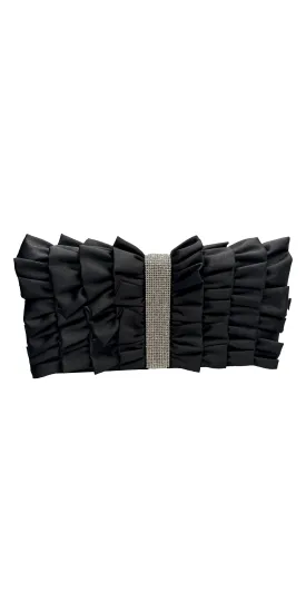 Satin Ruffle Full Flap Handbag with Rhinestone Detail