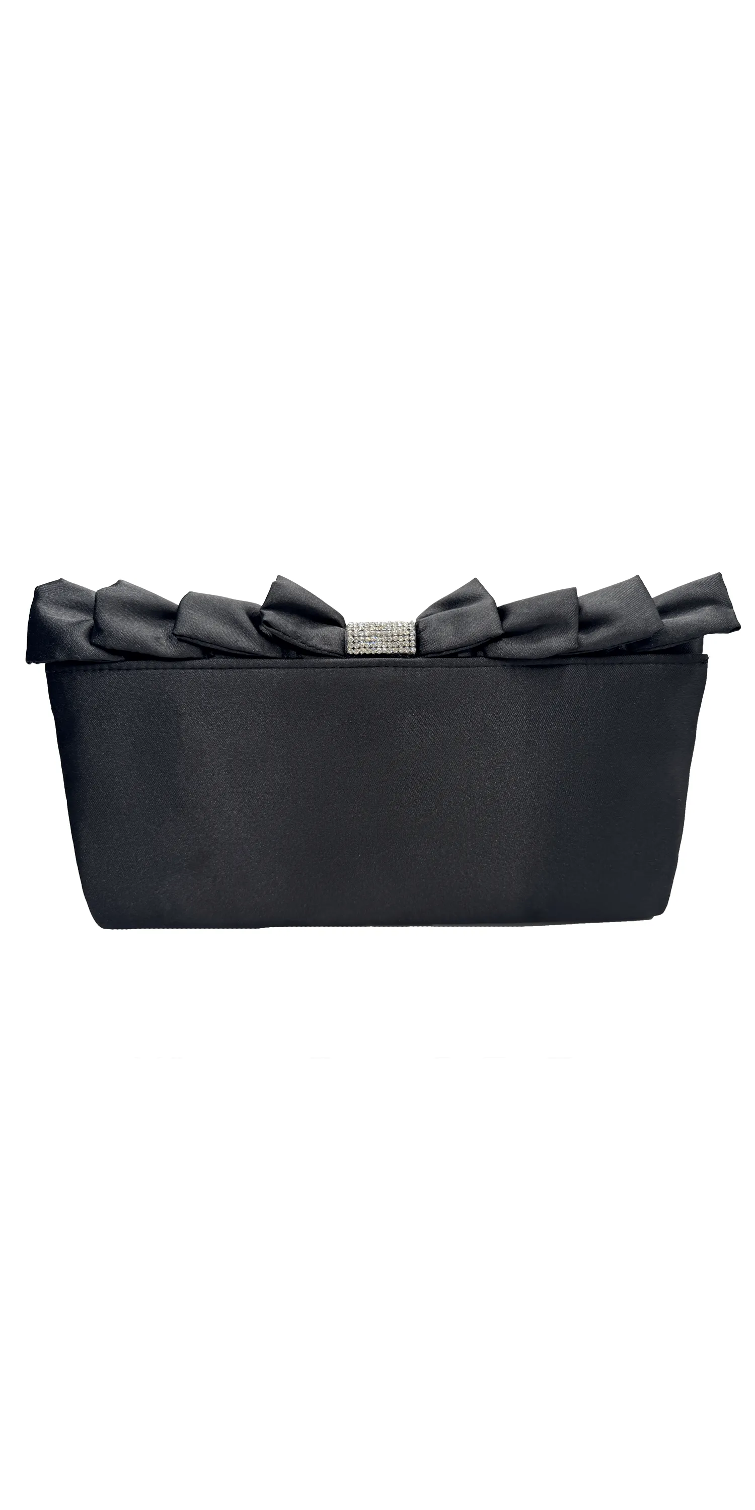 Satin Ruffle Full Flap Handbag with Rhinestone Detail