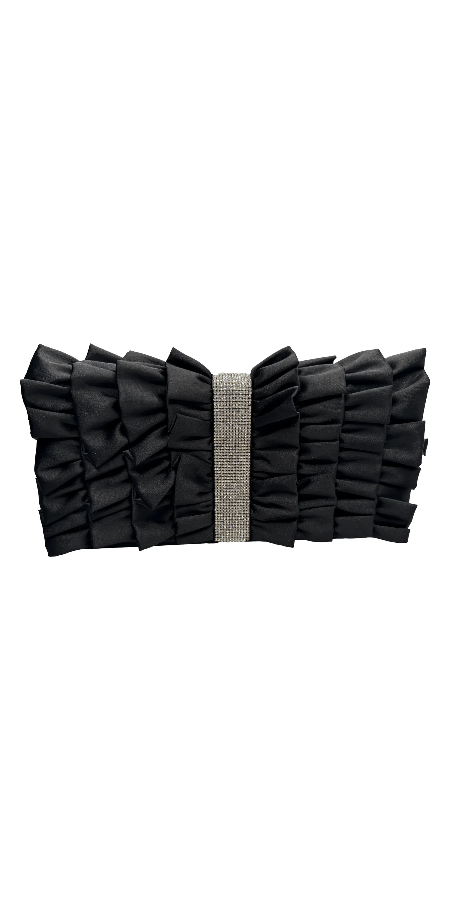 Satin Ruffle Full Flap Handbag with Rhinestone Detail