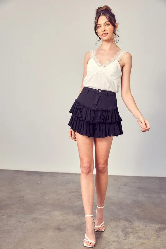 Scarlet Shirred Crapon Cont Detail Denim Skorts