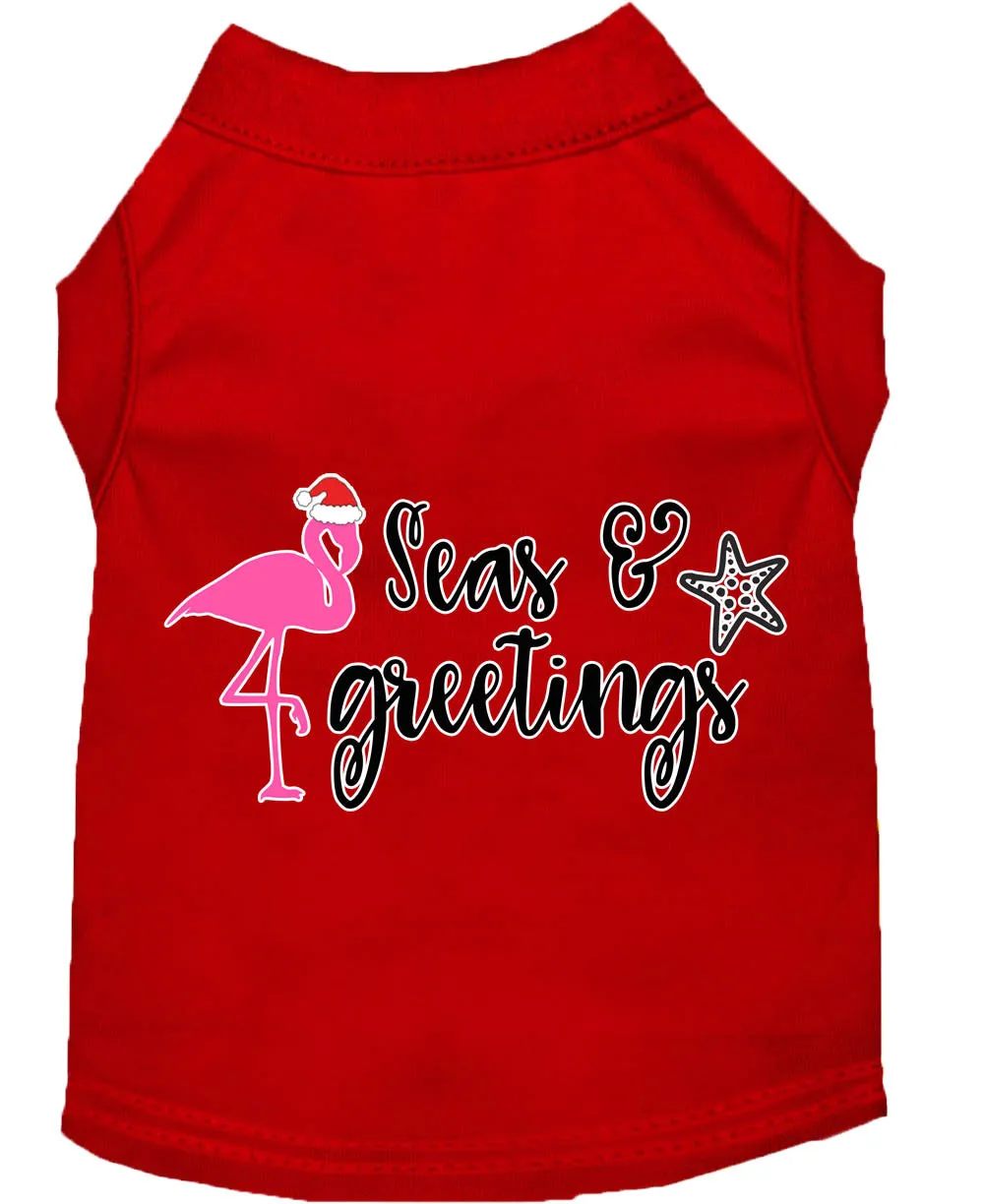 Seas And Greetings Screen Print Dog Shirt Red Med