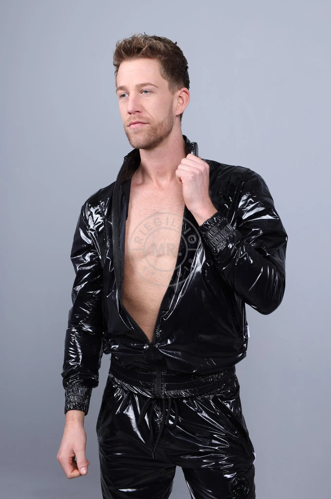 Shiny Nylon 24 Tracksuit Jacket - Black