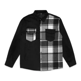 SHN Corduroy and Flannel Color-Block Long Sleeve Shirt