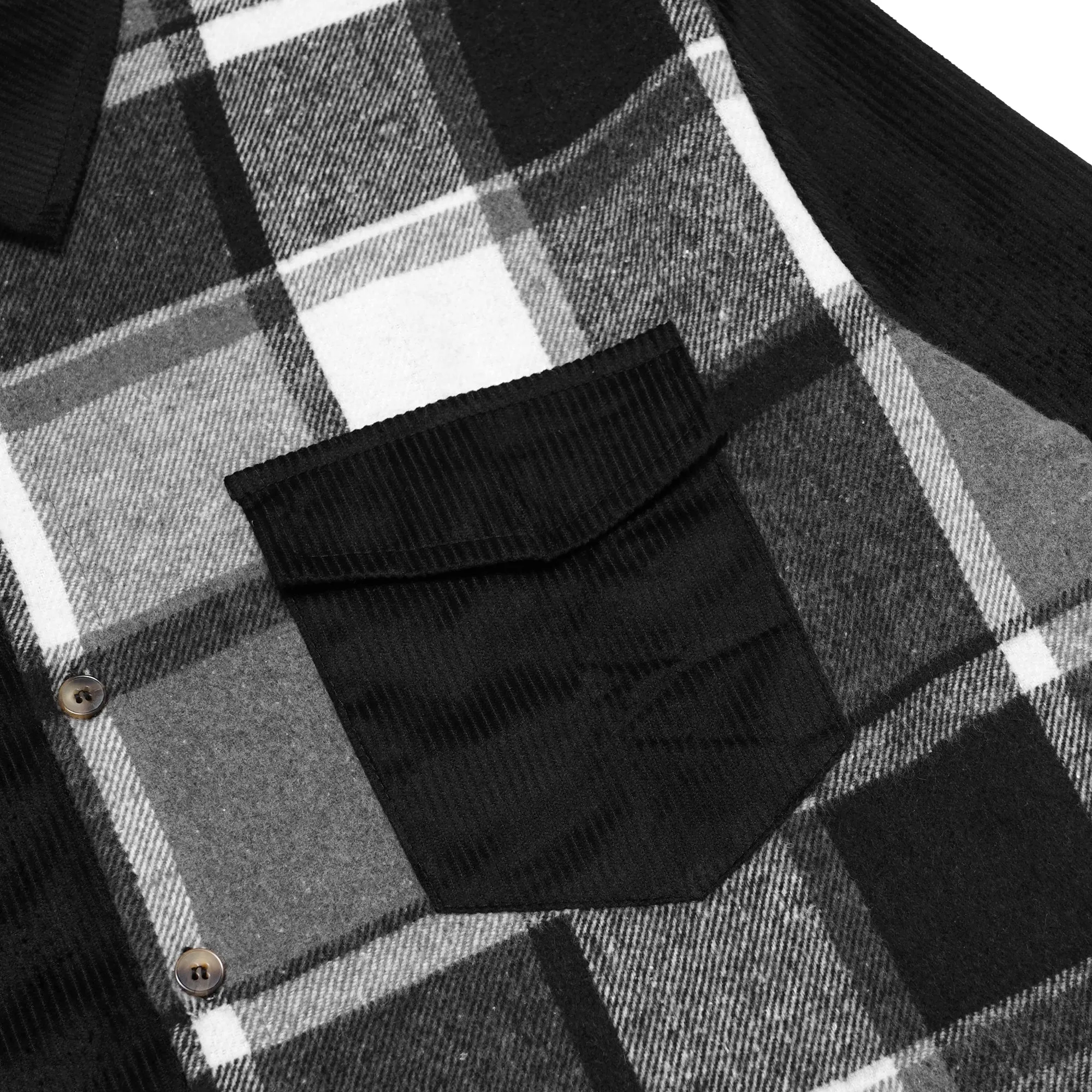 SHN Corduroy and Flannel Color-Block Long Sleeve Shirt