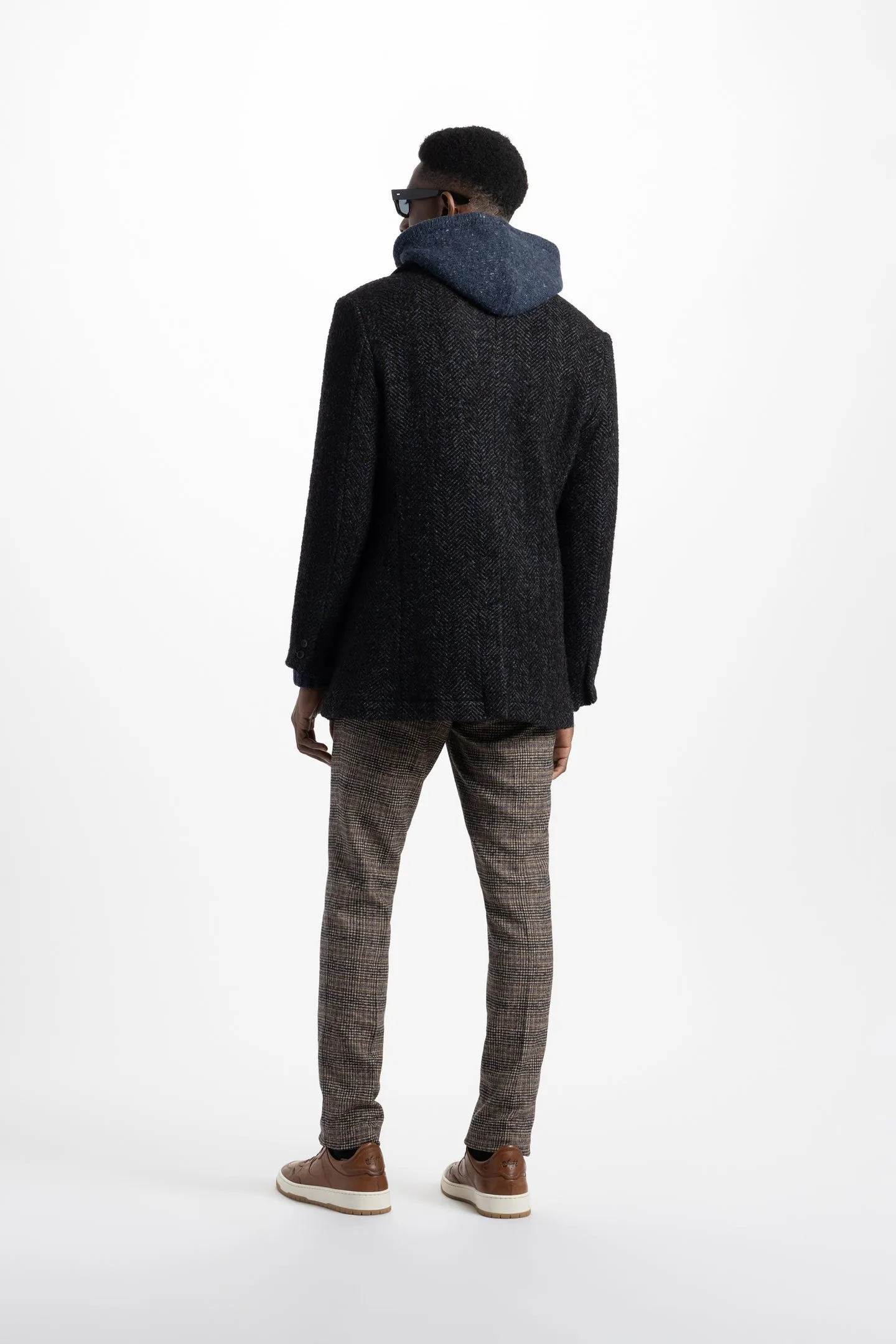 Soft Cloth Portland Peacoat in Boucle Herringbone - Black