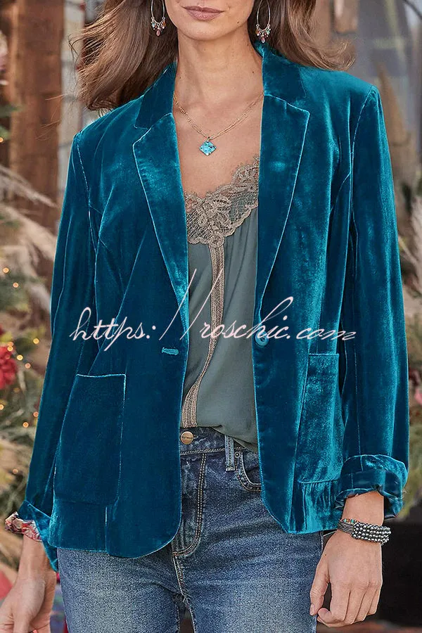Solid Velvet One Button Long Sleeve Blazer