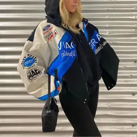 Spring Sports Blue Printed Loose Long Coats
