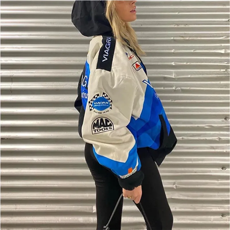 Spring Sports Blue Printed Loose Long Coats