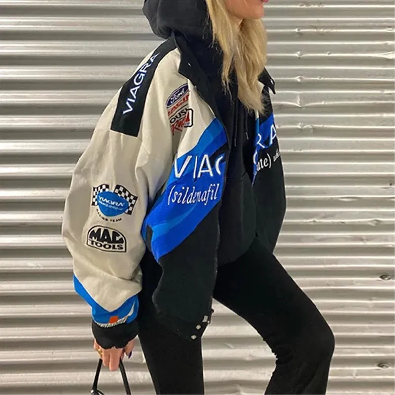 Spring Sports Blue Printed Loose Long Coats