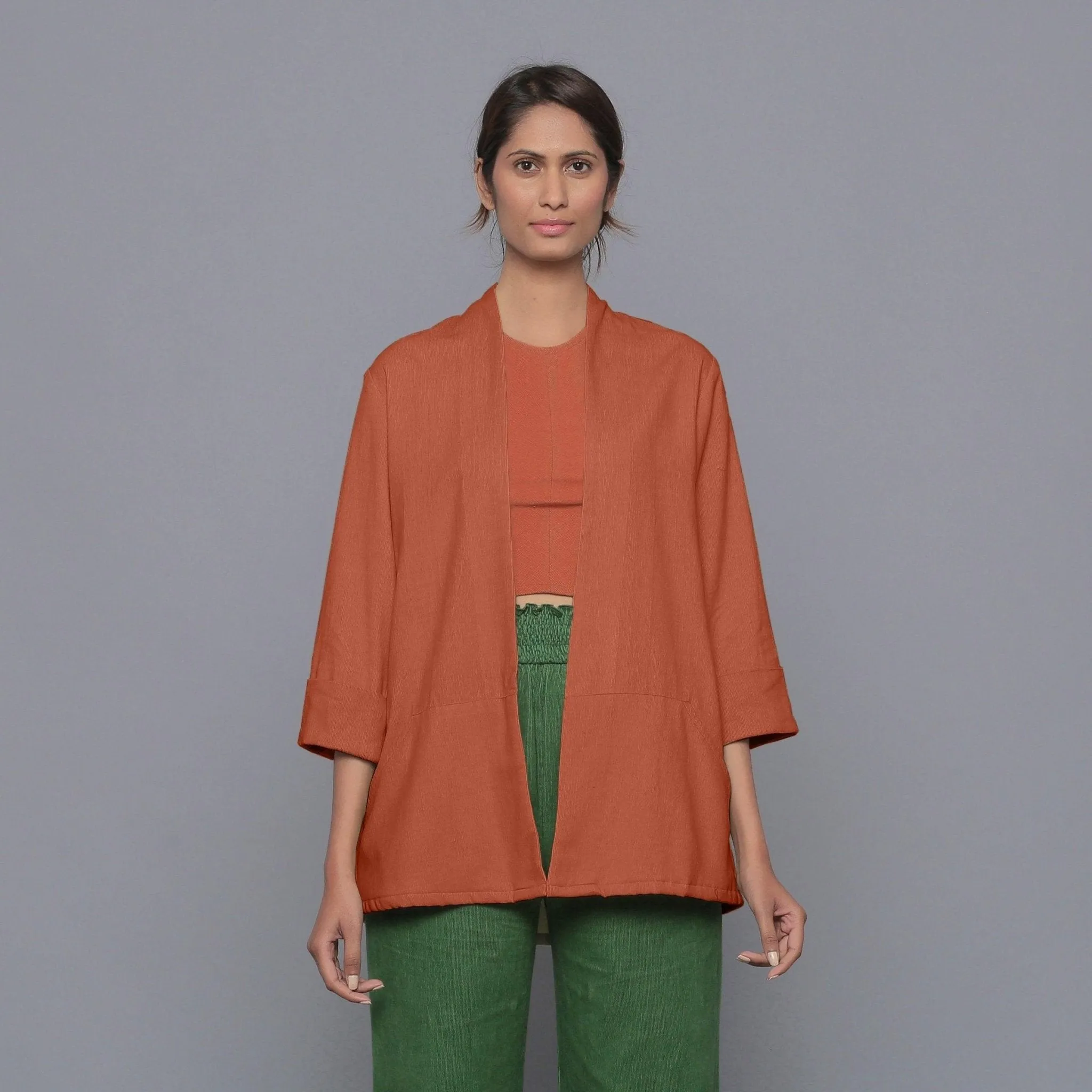 Sunset Rust Warm Cotton Corduroy Front Open Overlay