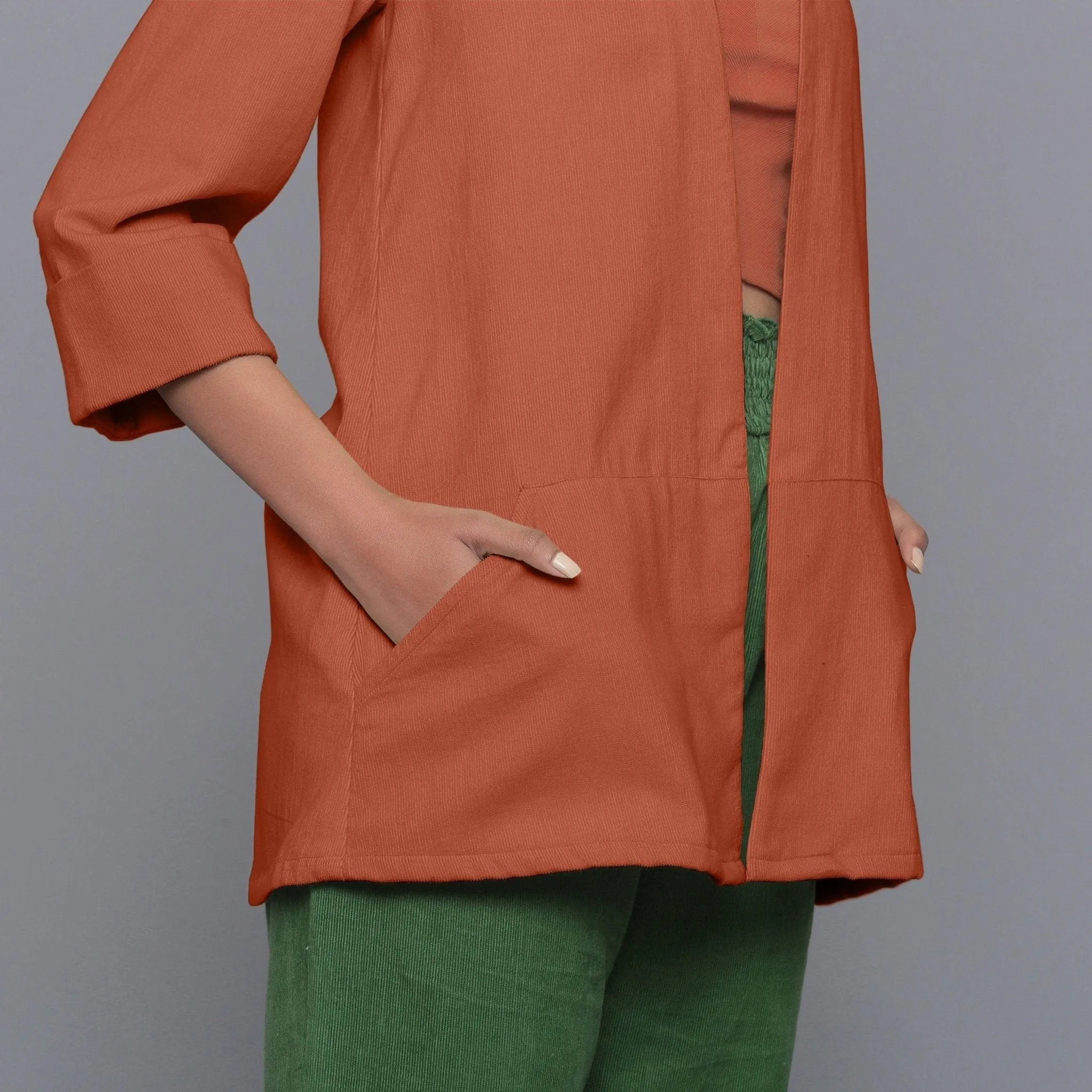 Sunset Rust Warm Cotton Corduroy Front Open Overlay
