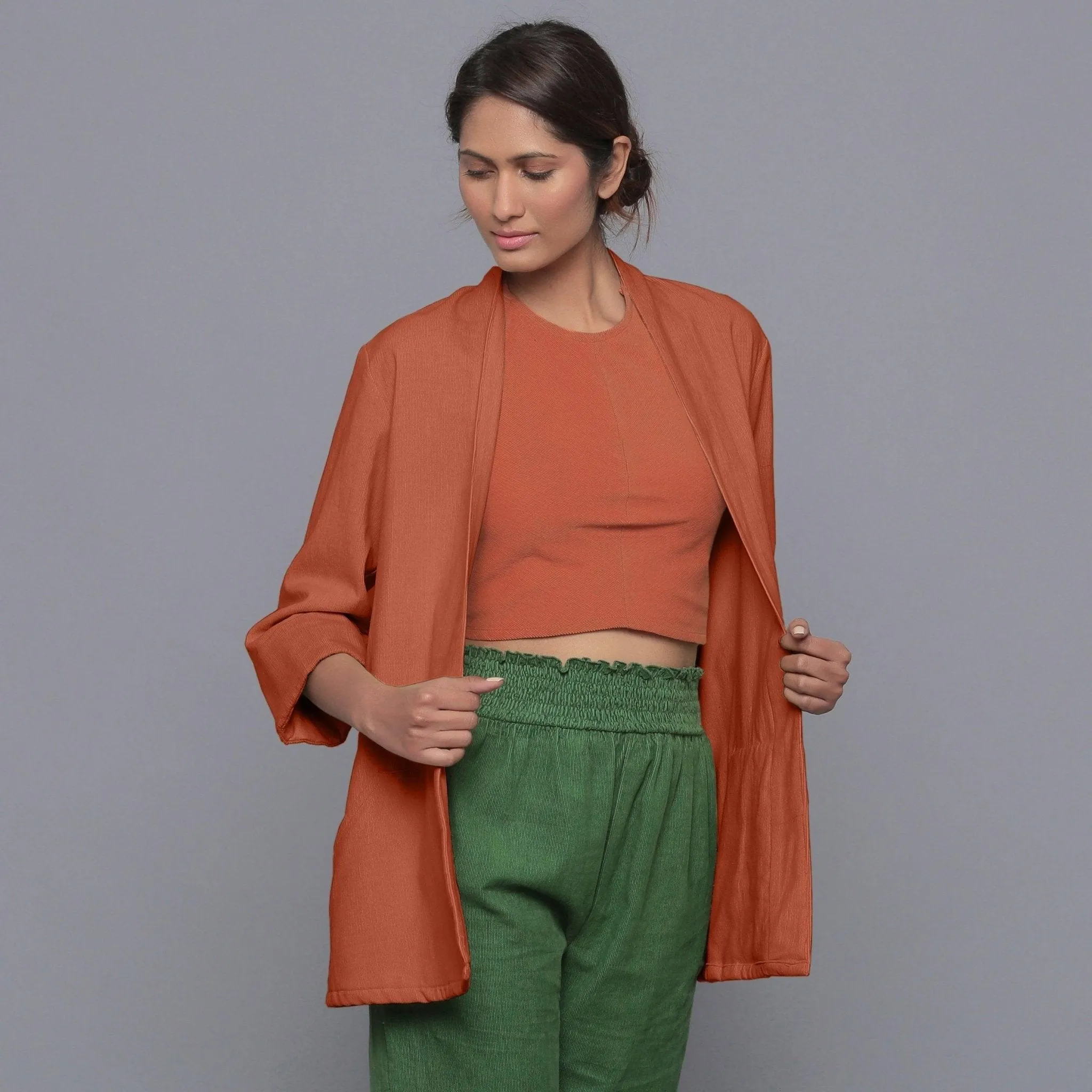 Sunset Rust Warm Cotton Corduroy Front Open Overlay