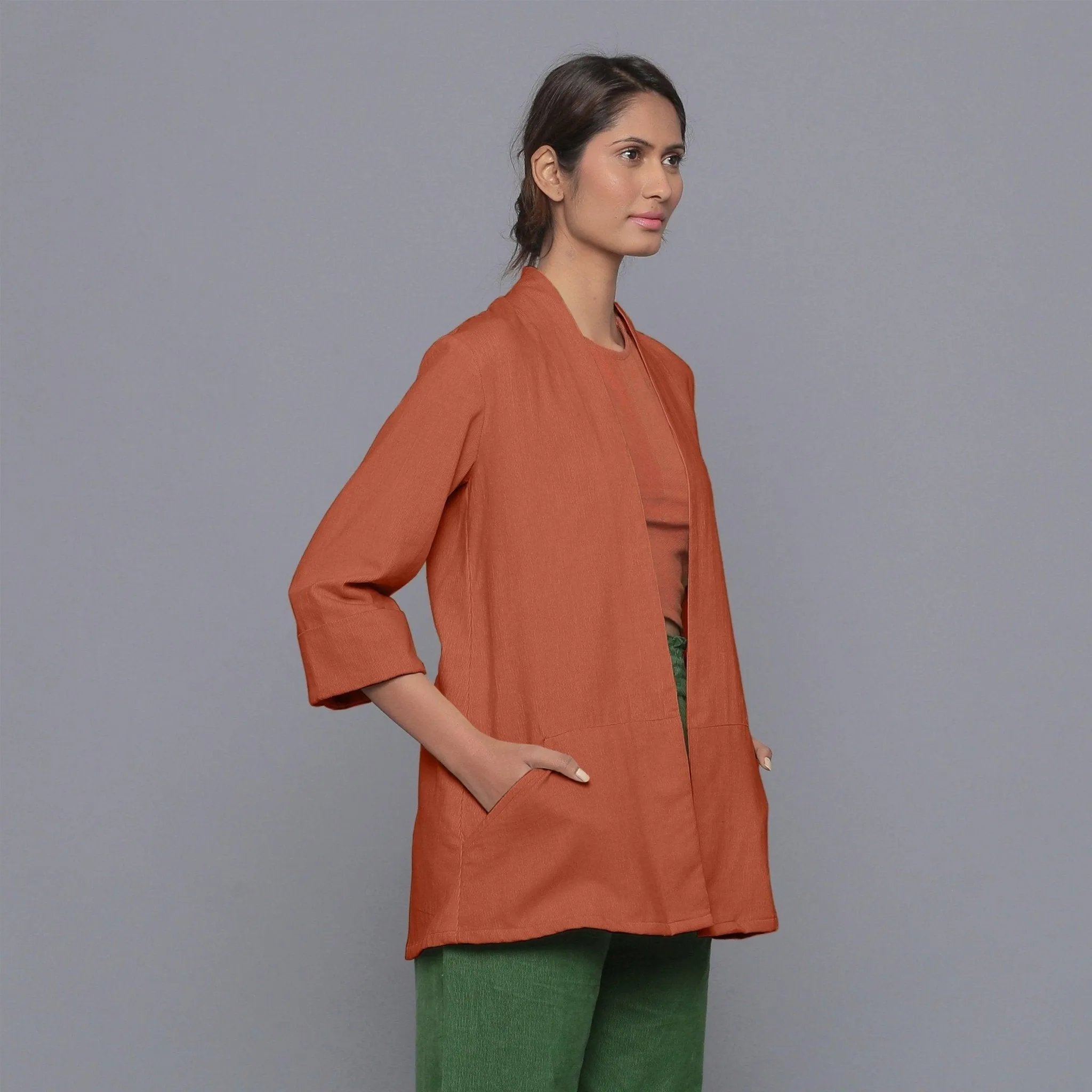 Sunset Rust Warm Cotton Corduroy Front Open Overlay